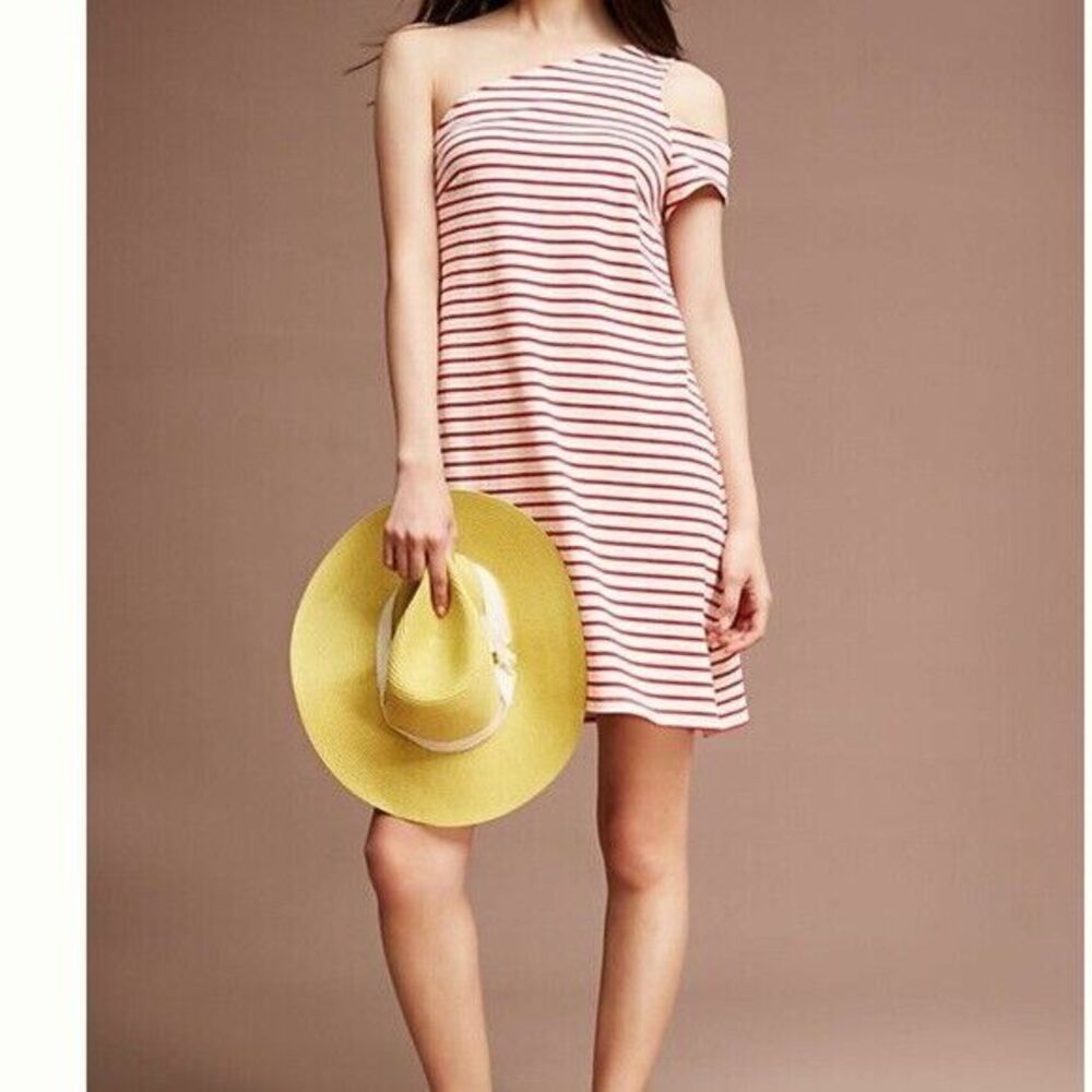 Anthropologie Maeve Marketa One-Shoulder Red Stripe Dress Size XS NWOT - Picture 5 of 5